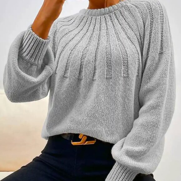 Abercrombie & Fitch Soft Taupe Balloon Sleeve Cable Knit Mock Neck Sweater - Picture 1 of 7